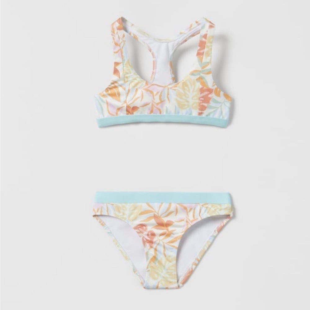 Zara kids girls SZ 9/10 floral surf swim suit set.